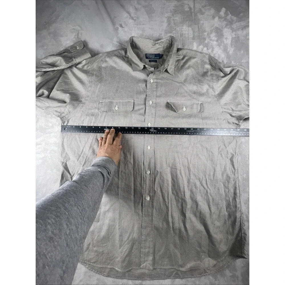 Polo Ralph Lauren Shirt Mens XL WhitfieldButton Up Houndstooth Brown 2 Pocket LS - Picture 6 of 11
